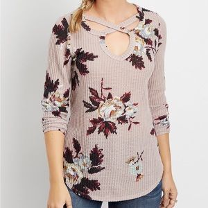 Maurices Floral Long Sleeve Tee - Beige and Burgundy